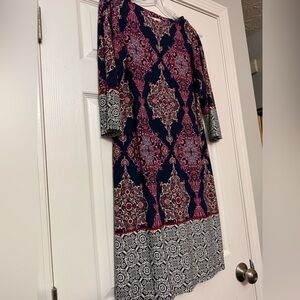 Elegant London Times Navy and Pink Patterned Dress Size 12